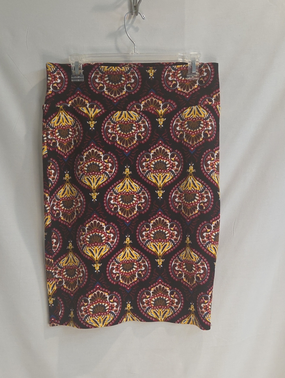 Patterned 'Cassie' Pencil Skirt - Burgundy & Gold